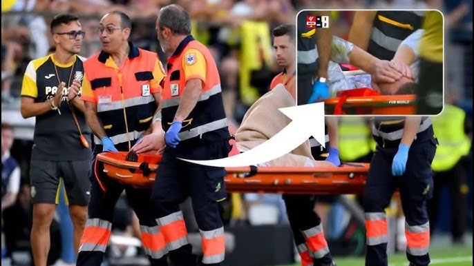 Barcelona goalkeeper Ter Stegen leaves on a stretcher after knee injury